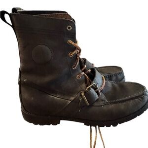 Polo Ralph Lauren Black Leather Ranger Boots Buckle Lace Up Mens Size 10D